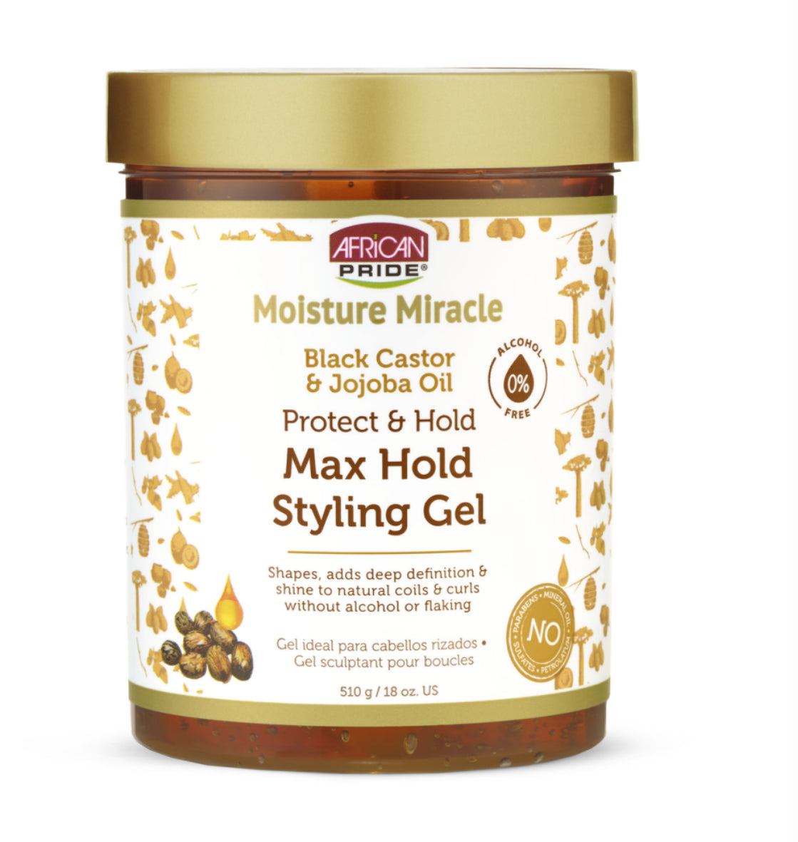 African PRIDE MOISTURE MIRACLE MAX HOLD STYLING GEL BLACK CASTOR 18oz